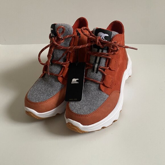 NWT Sorel Kinetic Breakthru Caribou Warp Red Chalk Women Leather Sneakers Sz 7.5 - Picture 2 of 16